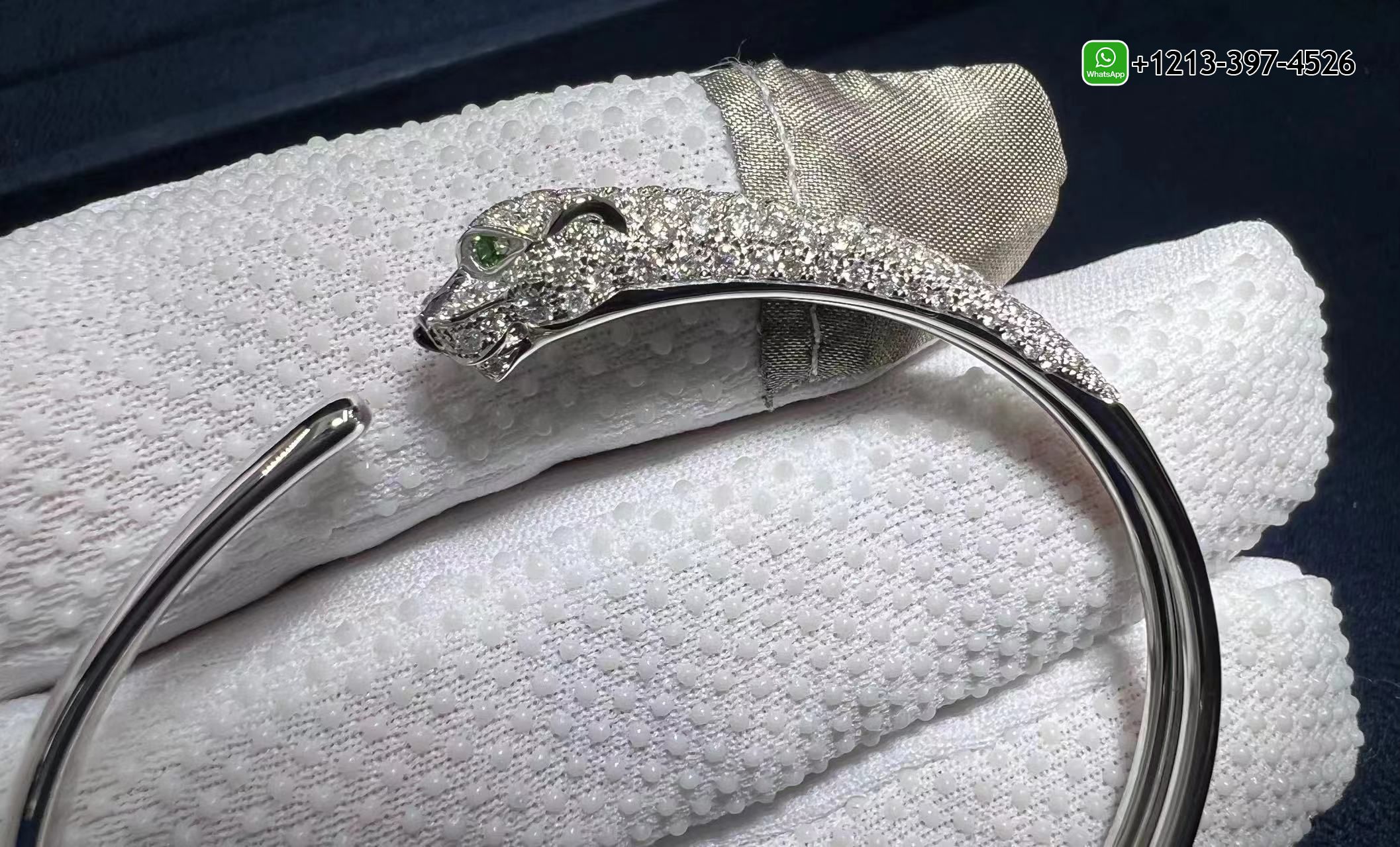 cqoss3jt1zh Best Sellers 1:1 Quality Cheap Custom Made Panthère de Cartier 18k White Gold Onyx, Emeralds, Half Diamond Paved Bracelet - High Quality 18k Gold and Diamond Luxury Distinctive Collection Designer Jewelry Customized Factory Price - Image 6