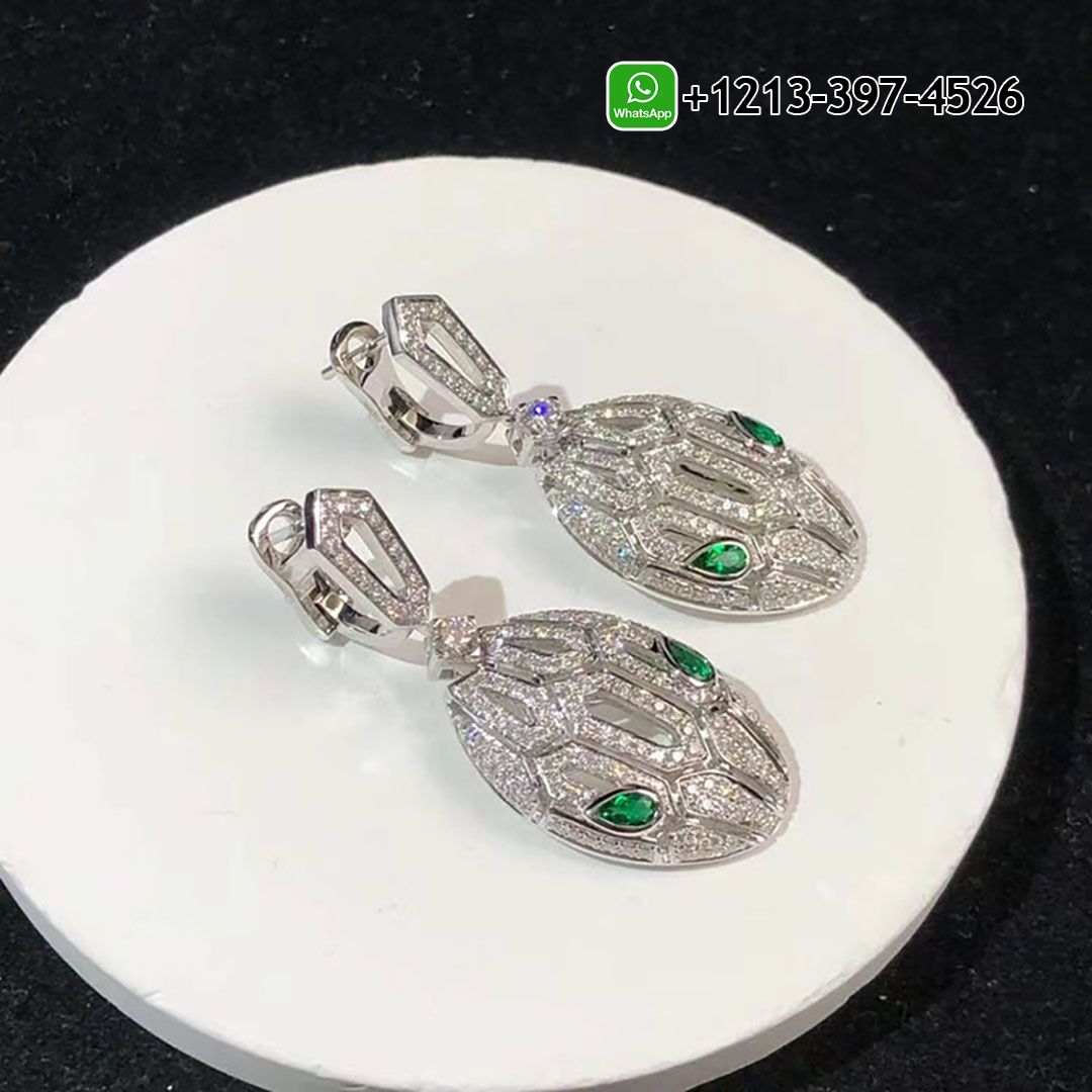 crsdimmpqhs Bvlgari Serpenti 18k White Gold Full Pavé Diamonds Emerald Eyes Earrings 352756 - High Quality 18k Gold and Diamond Luxury Distinctive Collection Designer Jewelry Customized Factory Price - Image 4