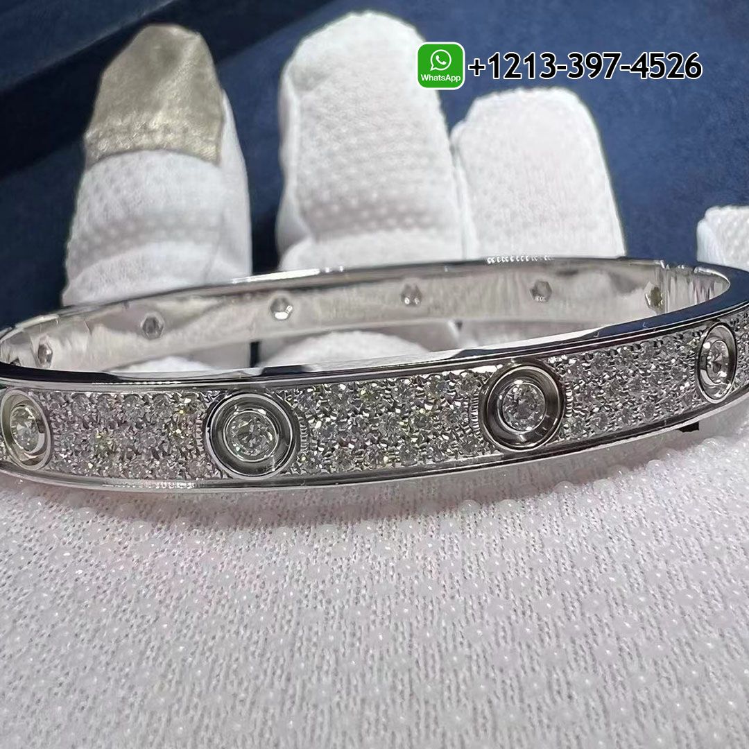 1:1 Quality Cartier Full Diamond-Paved 18K White Gold Love Bracelet Replica - High Quality 18k Gold and Diamond Luxury Distinctive Collection Designer Jewelry Customized Factory Price
