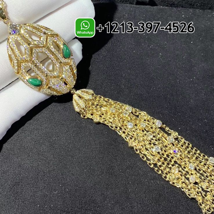 czlcg14paaz Custom Made Best Sellers Quality 1:1 Bvlgari Serpenti 18 kt yellow gold necklace with tassel set with a diamond, pavé diamonds and malachite eyes - High Quality 18k Gold and Diamond Luxury Distinctive Collection Designer Jewelry Customized Factory Price - Image 6