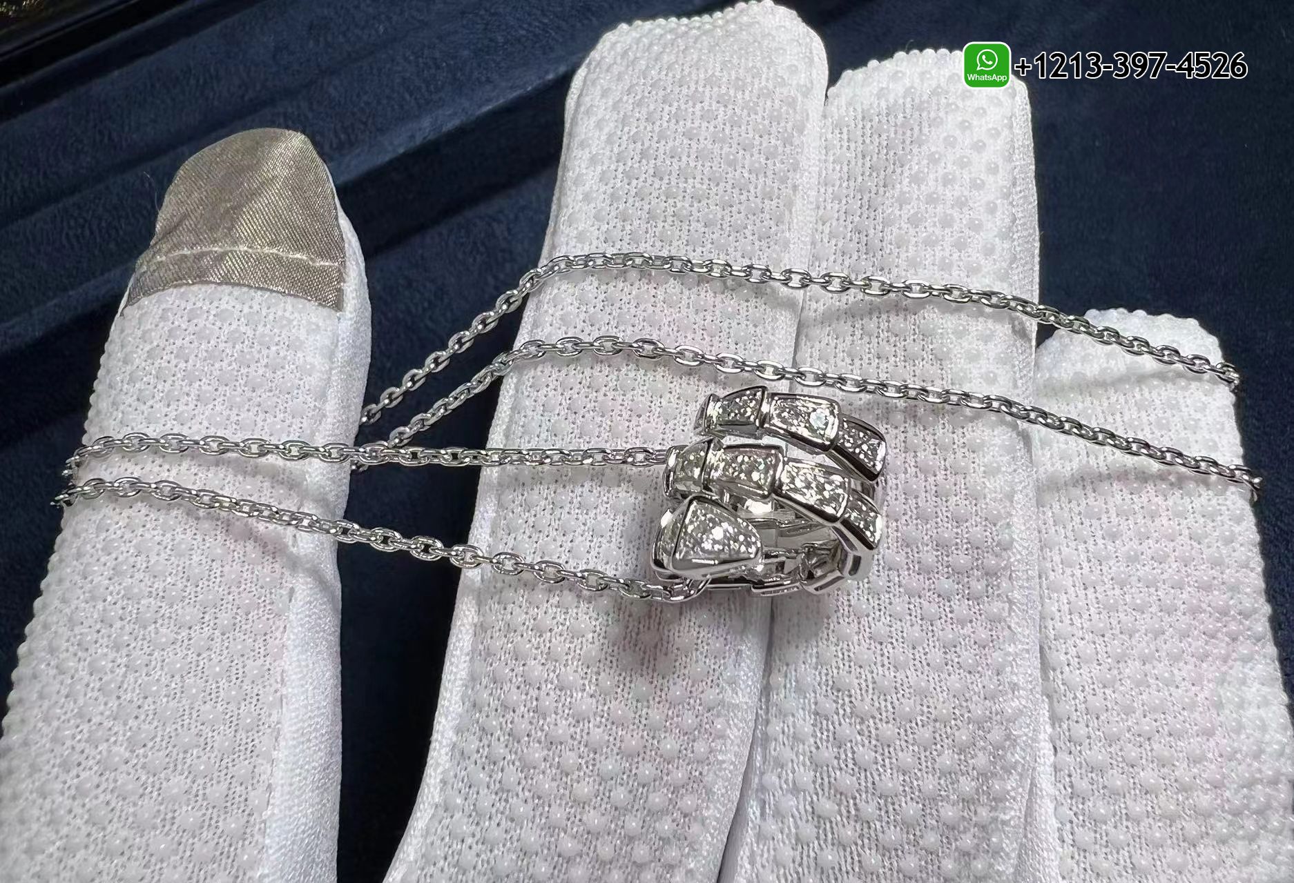 d4ozha1f002 Custom Made Best Sellers Quality 1:1 Copy Bvlgari Serpenti Viper Full Pave Diamond 18k White Gold Pendant Necklace - High Quality 18k Gold and Diamond Luxury Distinctive Collection Designer Jewelry Customized Factory Price - Image 4