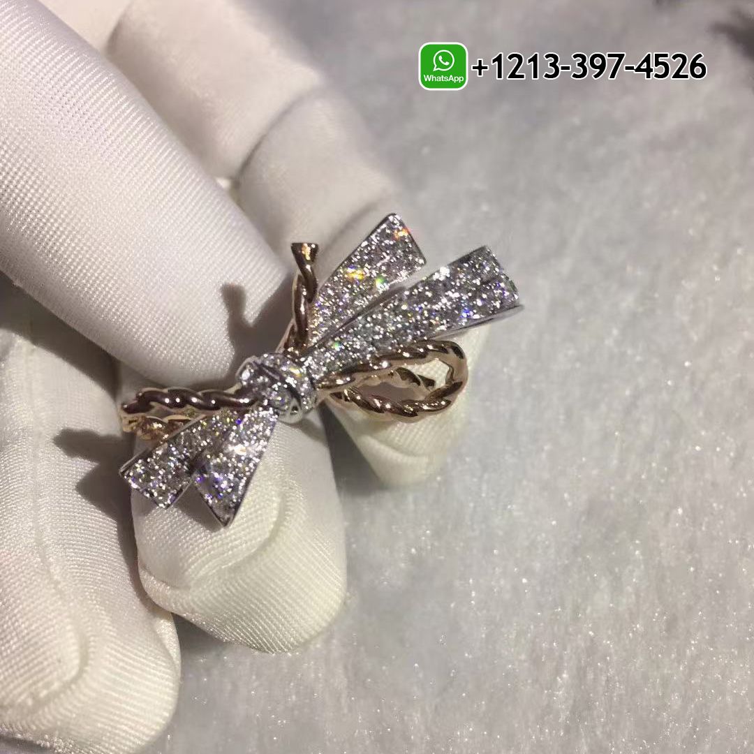 dllp23jhkam Custom Made Best Sellers Quality 1:1 Chaumet Insolence 18K White Gold & Rose Gold Diamonds Bow Ring - High Quality 18k Gold and Diamond Luxury Distinctive Collection Designer Jewelry Customized Factory Price - Image 3
