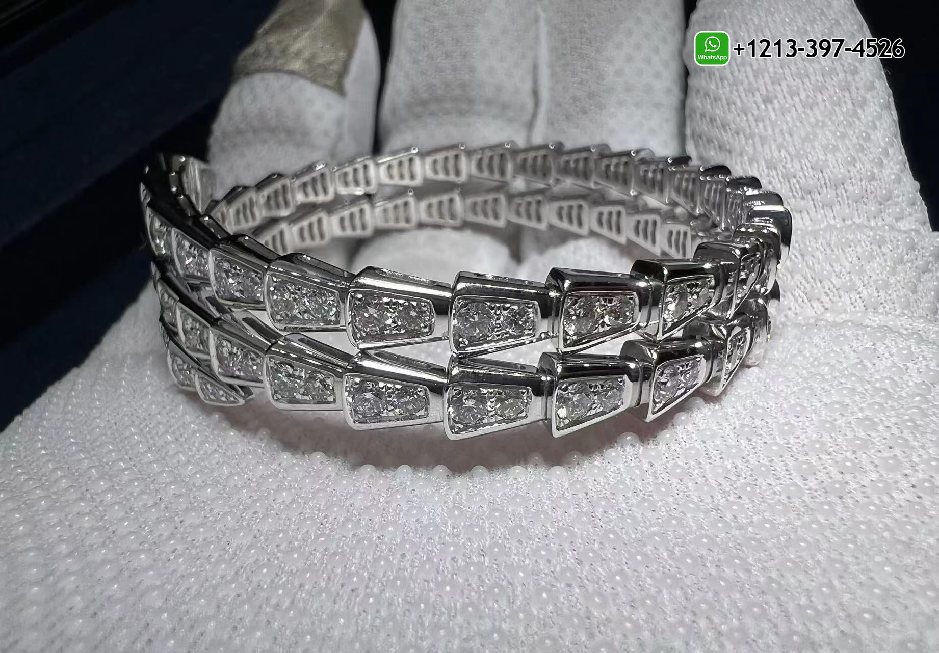 dowg10zf5zv Best Quality Bvlgari Serpenti Viper 18K White Gold & Pavé Diamond 2-Coil Bracelet - High Quality 18k Gold and Diamond Luxury Distinctive Collection Designer Jewelry Customized Factory Price - Image 5
