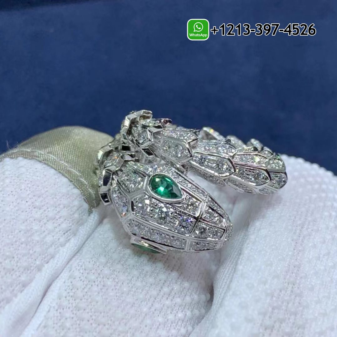 dsoy5ywkxdn Custom Made Best Quality 1:1 Cheap Bvlgari Serpenti Ring 18k White Gold with Pavé Diamonds, Emerald Eyes - High Quality 18k Gold and Diamond Luxury Distinctive Collection Designer Jewelry Customized Factory Price