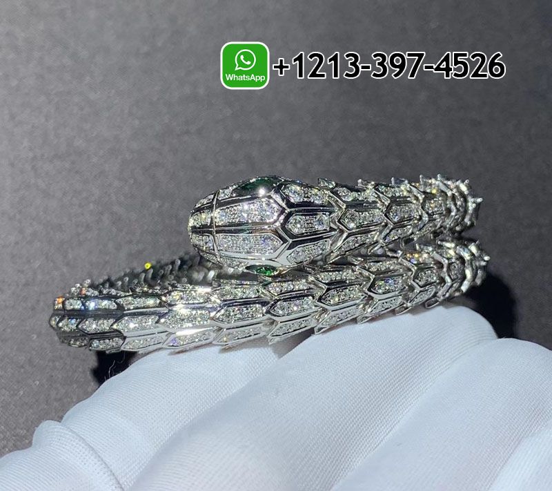 dsqwt253xyf Best Sellers 1:1 Quality Cheap Custom Made Bvlgari Serpenti 18k White Gold Pave Diamond & Emerald Eyes Bracelet - High Quality 18k Gold and Diamond Luxury Distinctive Collection Designer Jewelry Customized Factory Price - Image 6