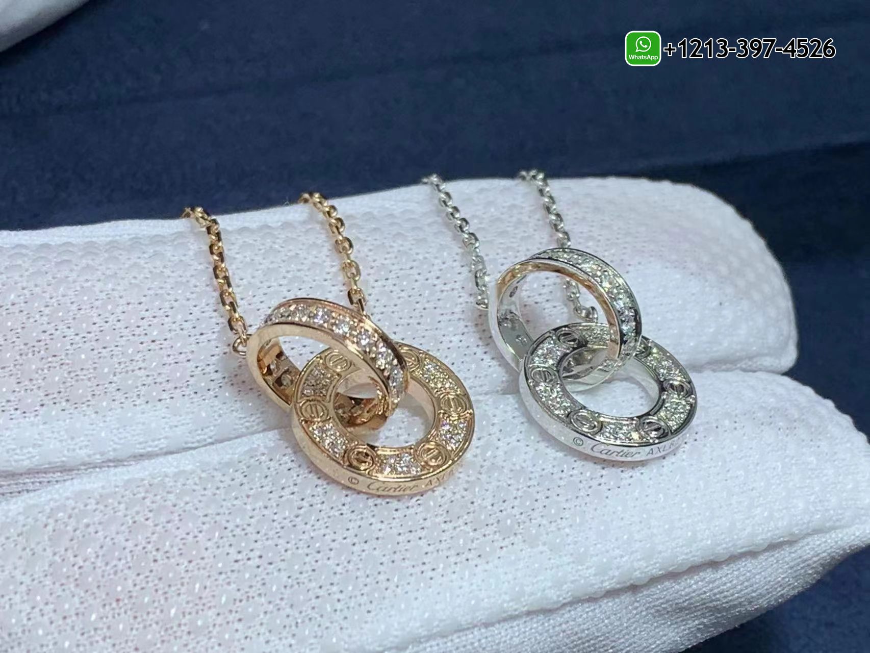 dvn0a5rw02z Custom Made Best Quality 1:1 Cartier 18k Rose Gold Pave Diamond Interlocking LOVE Necklace - High Quality 18k Gold and Diamond Luxury Distinctive Collection Designer Jewelry Customized Factory Price - Image 4