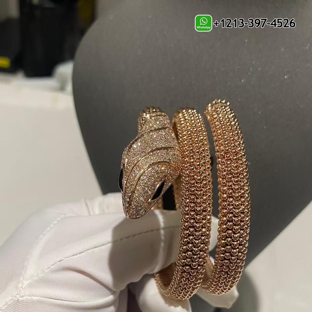 Bvlgari 18K Rose Gold Serpenti Diamond & Black Onyx Snake Double Circle Bracelet for sale - High Quality 18k Gold and Diamond Luxury Distinctive Collection Designer Jewelry Customized Factory Price