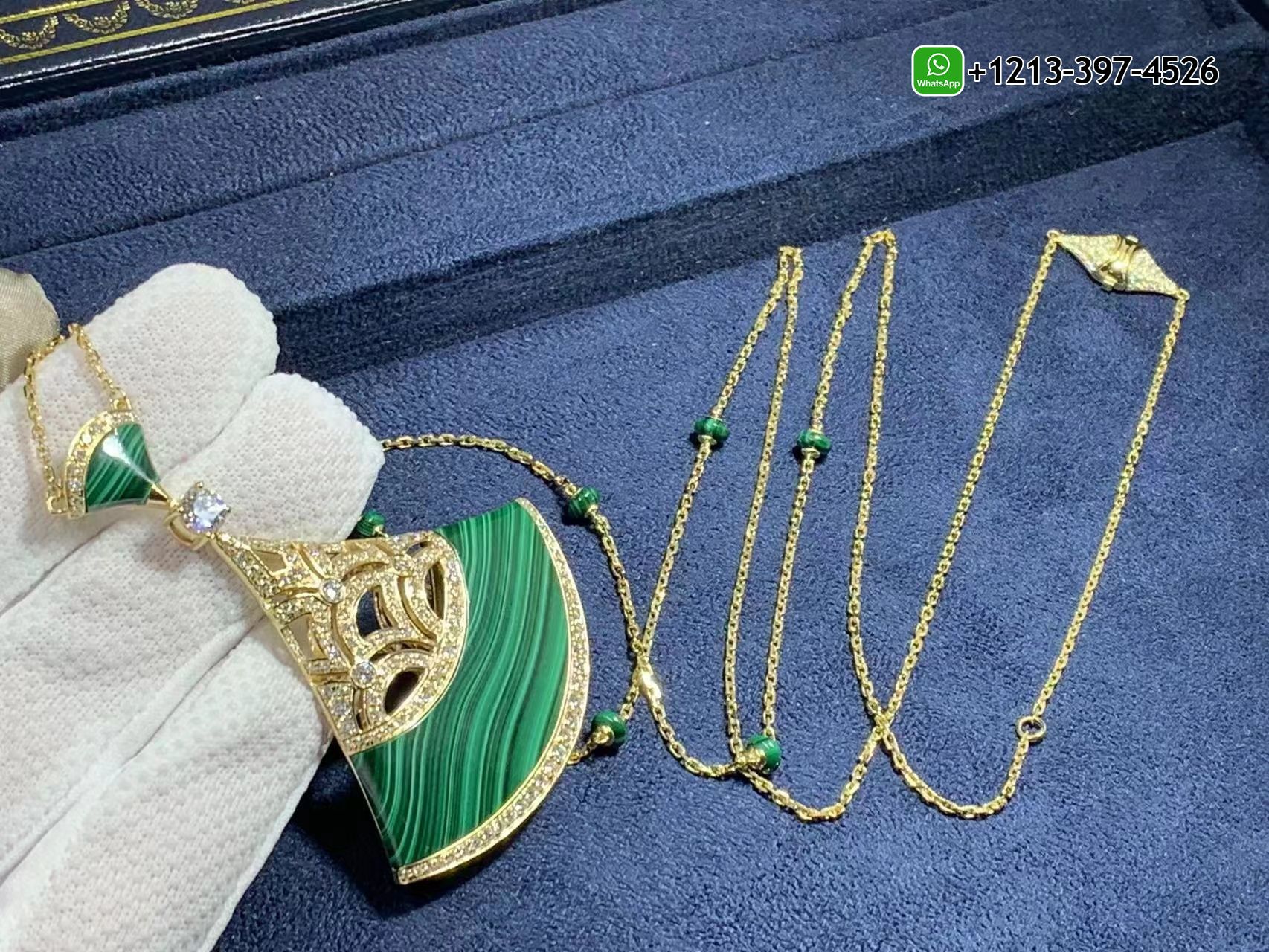 dytcbpy3dsc Best Sellers 1:1 Quality Cheap Custom Made Bulgari Divas’ Dream 18K Yellow Gold Malachite and Diamonds Large Pendant Necklace - High Quality 18k Gold and Diamond Luxury Distinctive Collection Designer Jewelry Customized Factory Price - Image 8