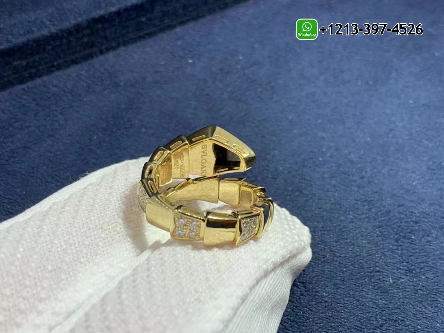 e31spf3umbu Custom Made Best Quality 1:1 Cheap Bulgari Serpenti Viper 18K Yellow Gold Onyx And Demi Pavé Diamonds One-Coil Ring - High Quality 18k Gold and Diamond Luxury Distinctive Collection Designer Jewelry Customized Factory Price - Image 7