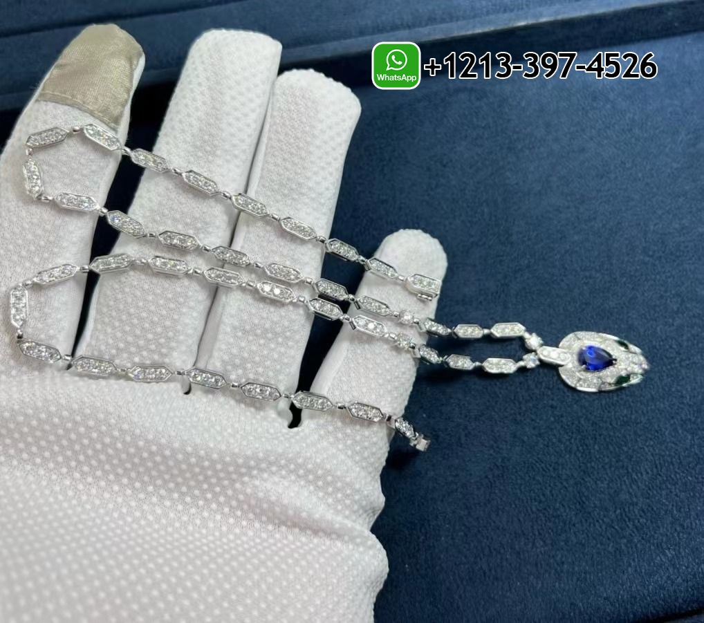 ei1keeb1v5k Best Quality Bvlgari 18k White Gold 4.59cttw Diamond And 1.48cttw Sapphire Serpenti Necklace Replica - High Quality 18k Gold and Diamond Luxury Distinctive Collection Designer Jewelry Customized Factory Price - Image 7