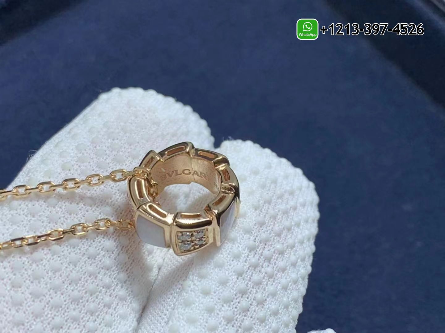 eiboexilaqf Custom Made Best Quality 1:1 Cheap Bvlgari Serpenti Viper 18K Rose Gold, Diamond & Mother-Of-Pearl Pendant Necklace - High Quality 18k Gold and Diamond Luxury Distinctive Collection Designer Jewelry Customized Factory Price - Image 3