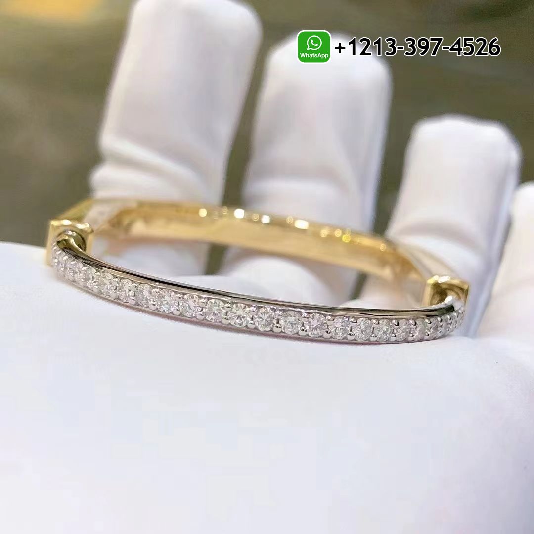 ekuw3mzkweg Best Quality Tiffany Lock Bangle in 18k Yellow and White Gold Half Pavé Diamonds Bracelet - High Quality 18k Gold and Diamond Luxury Distinctive Collection Designer Jewelry Customized Factory Price - Image 3