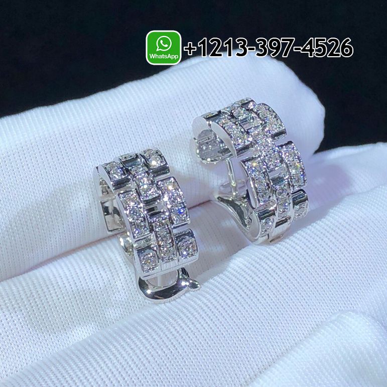ekvoys4dqgn Custom Made Best Sellers Quality 1:1 Cartier 18k White Gold 3 Diamond-paved Rows Maillon Panthère Earrings - High Quality 18k Gold and Diamond Luxury Distinctive Collection Designer Jewelry Customized Factory Price - Image 4