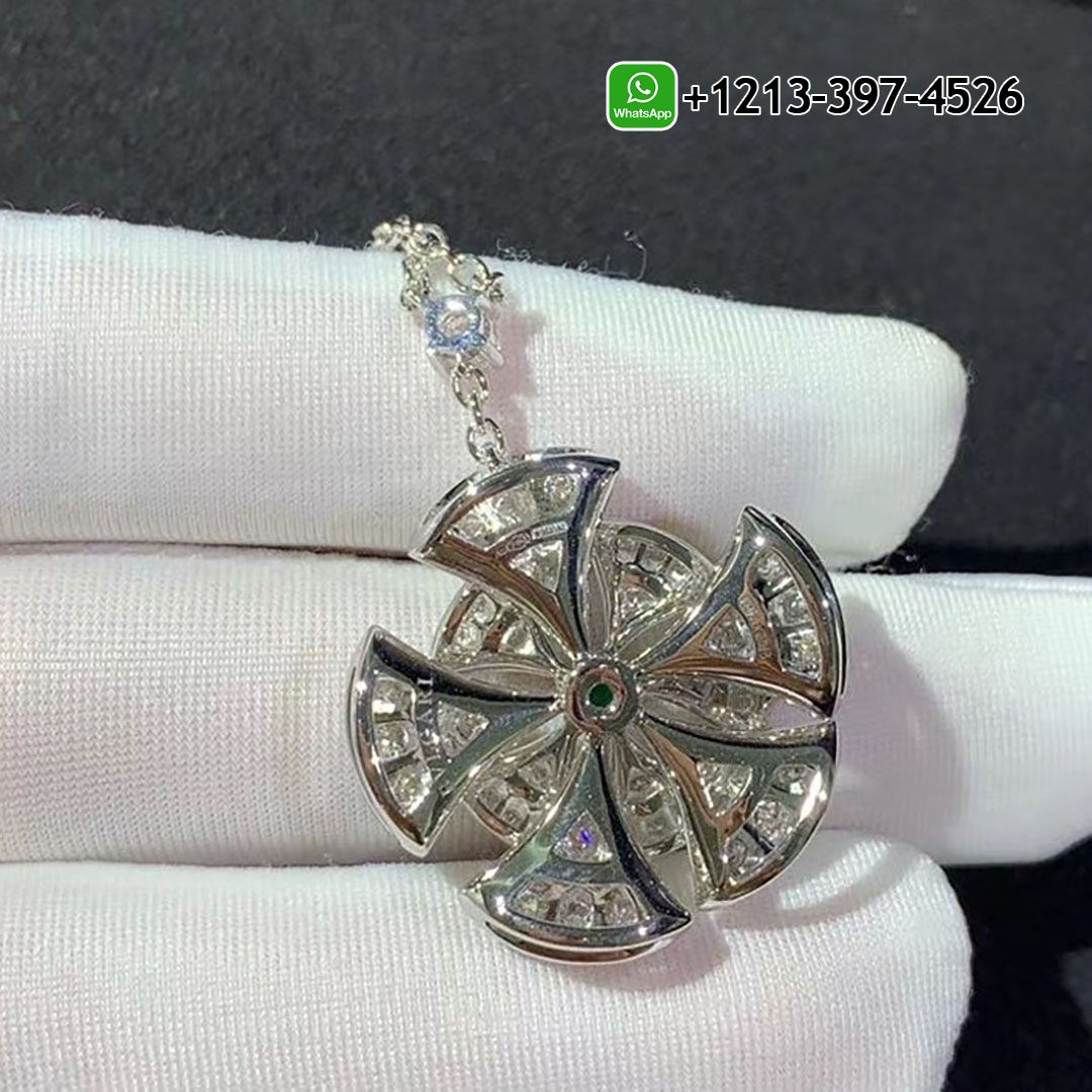enl3zylnqwi Bvlgari Divas’ Dream 18k White Gold Pave Diamond & Emeralds Pendant Necklace - High Quality 18k Gold and Diamond Luxury Distinctive Collection Designer Jewelry Customized Factory Price - Image 5