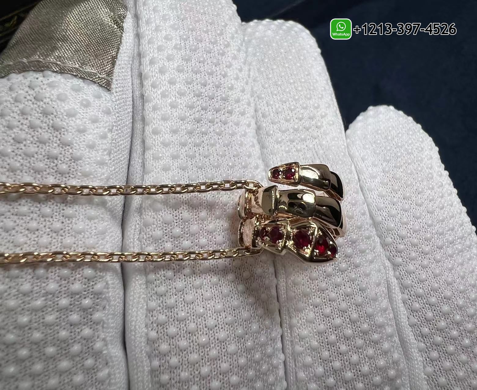 etphsmvdx2r Custom Bulgari Serpenti Viper Pendant Necklace In 18 Kt Rose Gold, Set With Pavé Ruby on the Head and Tail - High Quality 18k Gold and Diamond Luxury Distinctive Collection Designer Jewelry Customized Factory Price - Image 2