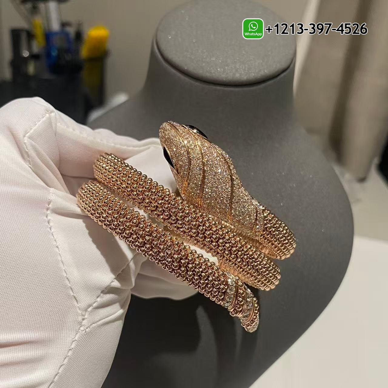 ey34ovtb1cf Bvlgari 18K Rose Gold Serpenti Diamond & Black Onyx Snake Double Circle Bracelet for sale - High Quality 18k Gold and Diamond Luxury Distinctive Collection Designer Jewelry Customized Factory Price - Image 4