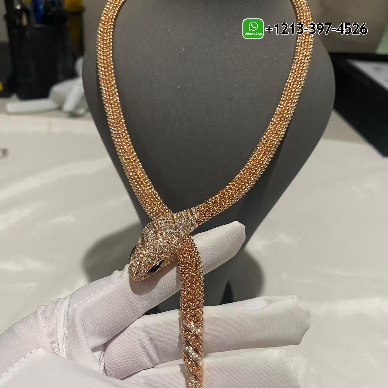 eywrquivhh0 Bvlgari 18K Rose Gold Serpenti Diamond & Black Onyx Snake Double Circle Necklace - High Quality 18k Gold and Diamond Luxury Distinctive Collection Designer Jewelry Customized Factory Price - Image 3