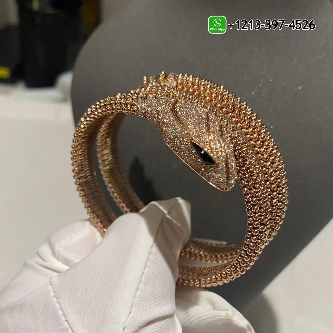 ezwnworrzza Bvlgari 18K Rose Gold Serpenti Diamond & Black Onyx Snake Double Circle Bracelet for sale - High Quality 18k Gold and Diamond Luxury Distinctive Collection Designer Jewelry Customized Factory Price - Image 2