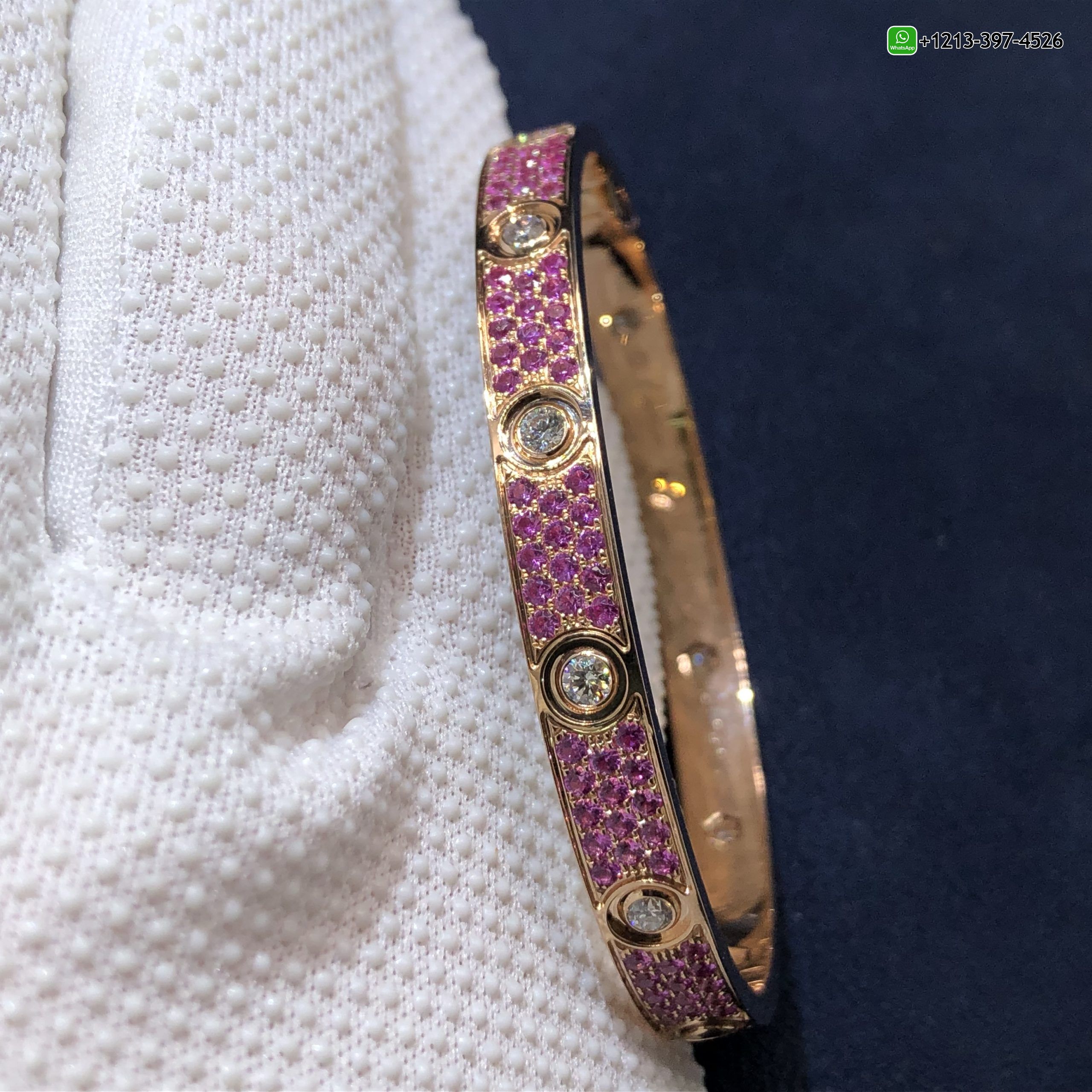 f0cozu0g3xc Cartier Love Pink Sapphire Paved and 10 Diamonds Classic Model Single-screw Closure Bracelet 18k Rose Gold - High Quality 18k Gold and Diamond Luxury Distinctive Collection Designer Jewelry Customized Factory Price - Image 2
