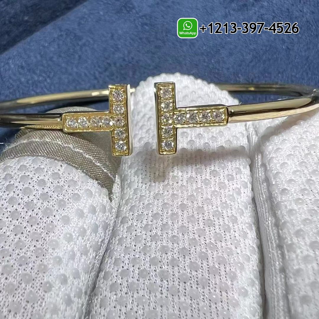 Best Sellers 1:1 Quality Cheap Custom Made Tiffany 18k Yellow Gold Diamond T Wire Bracelet - High Quality 18k Gold and Diamond Luxury Distinctive Collection Designer Jewelry Customized Factory Price Faq30435nqp