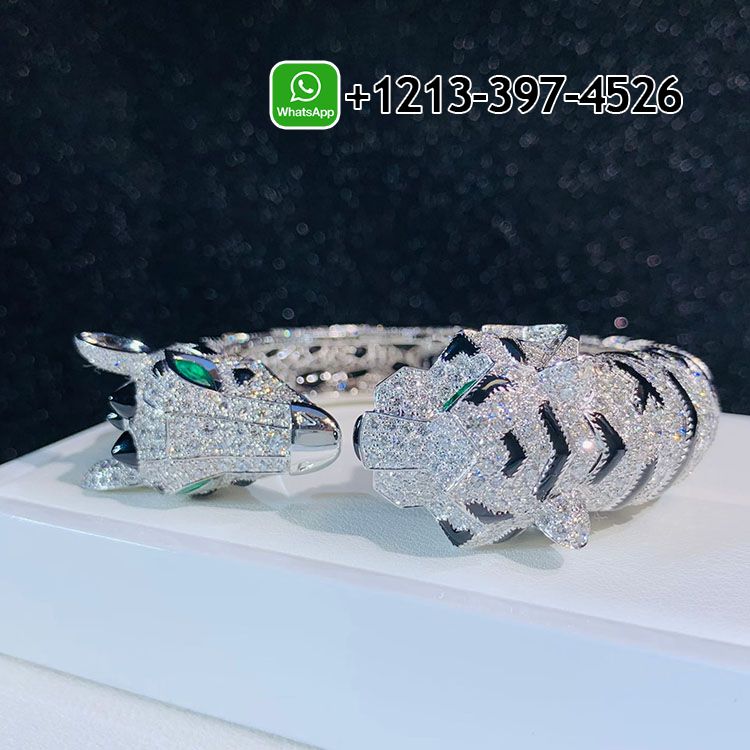 fh3kgelq23l Highest Quality Cartier 18k White Gold Pave Diamonds Onyx Indomptables de Cartier Tiger and Giraffe Bracelet - High Quality 18k Gold and Diamond Luxury Distinctive Collection Designer Jewelry Customized Factory Price - Image 5