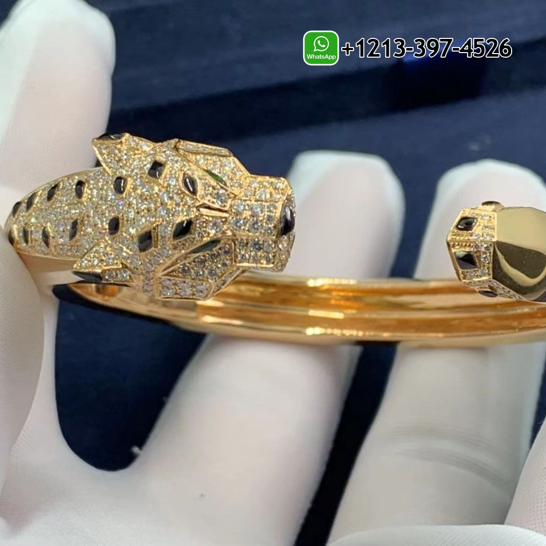 Custom Made Best Sellers Quality 1:1 Cartier 18k Yellow Gold Diamonds Emeralds Onyx Panthere de Cartier Bracelet - High Quality 18k Gold and Diamond Luxury Distinctive Collection Designer Jewelry Customized Factory Price