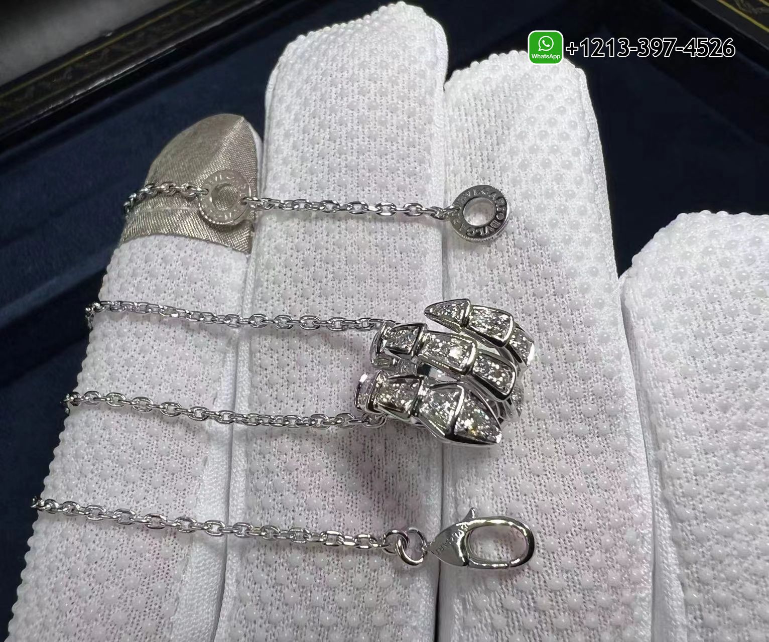 filfjaeeiih Custom Made Best Sellers Quality 1:1 Copy Bvlgari Serpenti Viper Full Pave Diamond 18k White Gold Pendant Necklace - High Quality 18k Gold and Diamond Luxury Distinctive Collection Designer Jewelry Customized Factory Price - Image 2