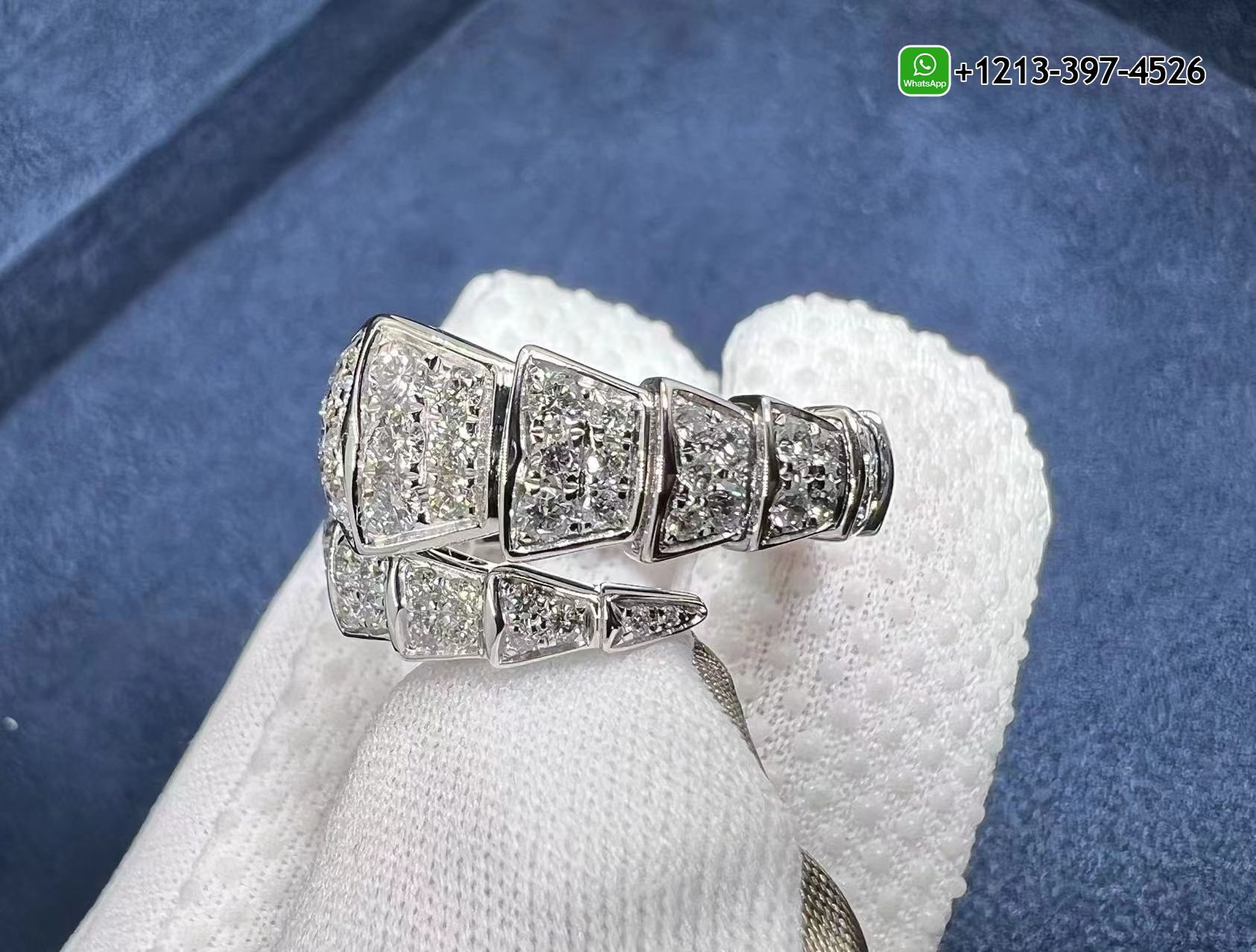 fjeiqkg5xrl Custom Made Best Sellers Quality 1:1 Copy Bulgari Serpenti Viper 18k White Gold Full Pave Diamond One-coil Ring - High Quality 18k Gold and Diamond Luxury Distinctive Collection Designer Jewelry Customized Factory Price - Image 3