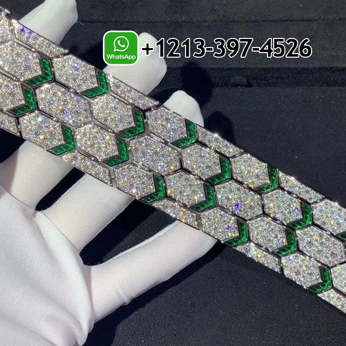 fjirpamo0nz Best Sellers 1:1 Quality Cheap Custom Made Bvlgari Serpenti 18K White Gold Full Pave Diamond Emerald Bracelet - High Quality 18k Gold and Diamond Luxury Distinctive Collection Designer Jewelry Customized Factory Price - Image 5