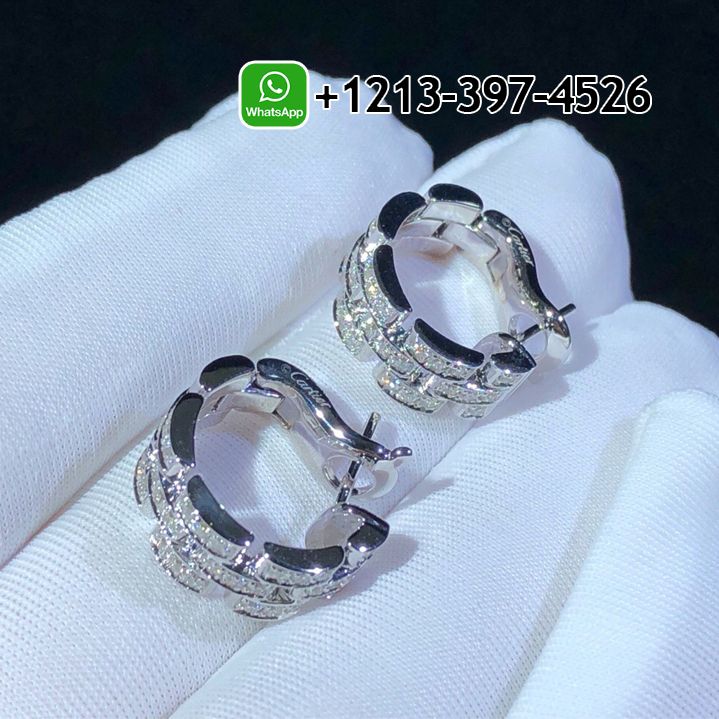 fmc4o2shmiu Custom Made Best Sellers Quality 1:1 Cartier 18k White Gold 3 Diamond-paved Rows Maillon Panthère Earrings - High Quality 18k Gold and Diamond Luxury Distinctive Collection Designer Jewelry Customized Factory Price - Image 5