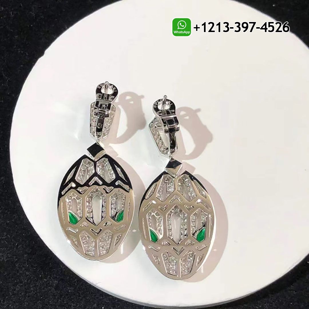 ft4q401psmc Bvlgari Serpenti 18k White Gold Full Pavé Diamonds Emerald Eyes Earrings 352756 - High Quality 18k Gold and Diamond Luxury Distinctive Collection Designer Jewelry Customized Factory Price - Image 3