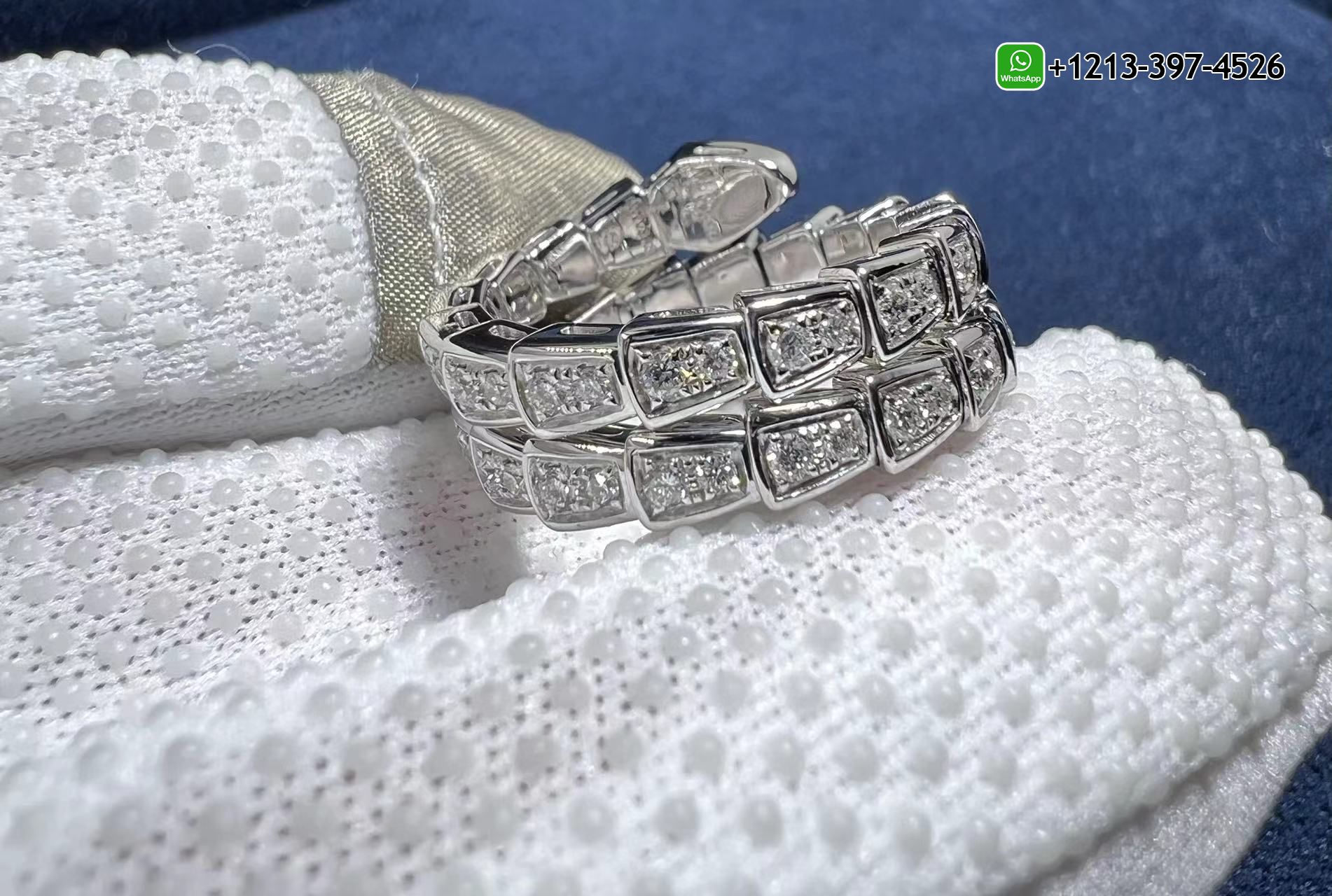fuc0z4jjnoj Custom Made Bulgari Serpenti Viper two-coil 18 kt white gold ring with pavé diamonds - High Quality 18k Gold and Diamond Luxury Distinctive Collection Designer Jewelry Customized Factory Price - Image 3