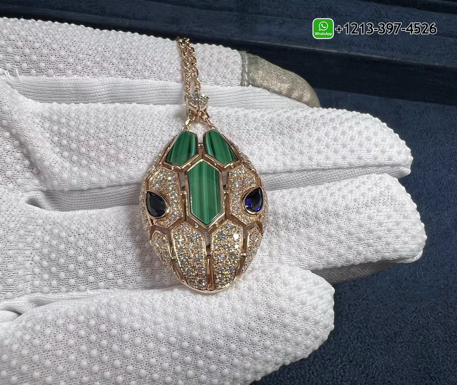 fvk2kft4flj Custom Made 1:1 Quality Bvlgari 18K Rose Gold Diamond Malachite Blue Sapphire Serpenti Seduttori Pendant Necklace - High Quality 18k Gold and Diamond Luxury Distinctive Collection Designer Jewelry Customized Factory Price - Image 5