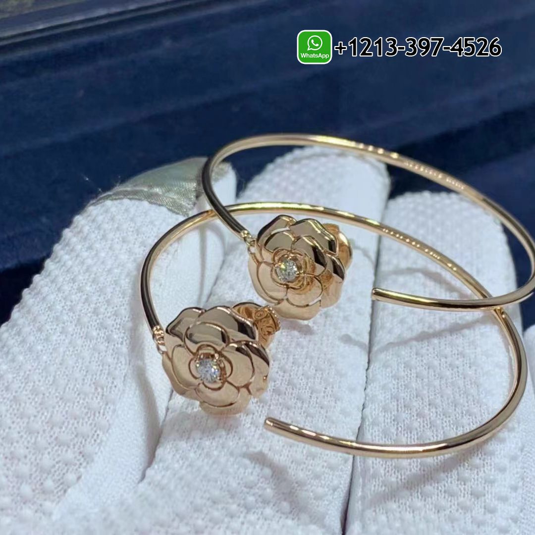 Best Sellers 1:1 Quality Cheap Custom Made 18k Rose Gold & Diamond Extrait De Camélia Hoop Earrings - High Quality 18k Gold and Diamond Luxury Distinctive Collection Designer Jewelry Customized Factory Price