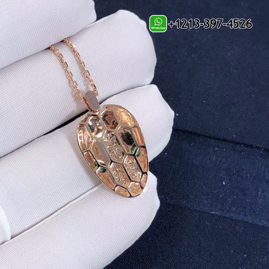 fybhidyuxdr Custom Made Best Sellers Quality 1:1 Bvlgari Serpenti necklace with 18 kt rose gold chain and pendant, set with malachite eyes and demi pavé diamonds - High Quality 18k Gold and Diamond Luxury Distinctive Collection Designer Jewelry Customized Factory Price - Image 7