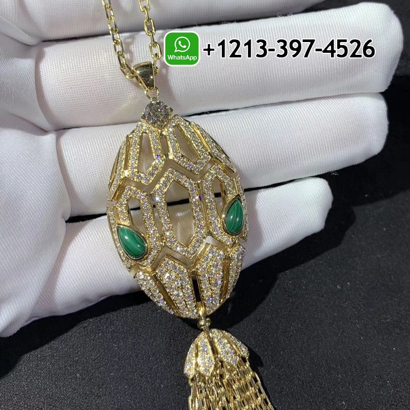 g25jazcogbt Custom Made Best Sellers Quality 1:1 Bvlgari Serpenti 18 kt yellow gold necklace with tassel set with a diamond, pavé diamonds and malachite eyes - High Quality 18k Gold and Diamond Luxury Distinctive Collection Designer Jewelry Customized Factory Price - Image 3