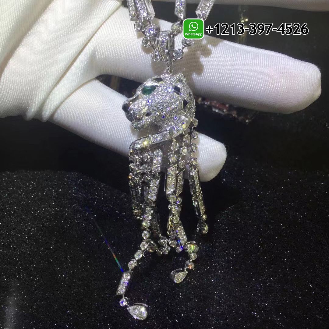 Custom Made Best Quality 1:1 Panthere de Cartier Pave Diamonds Emeralds Onyx 18k White Gold High Jewelry Necklace - High Quality 18k Gold and Diamond Luxury Distinctive Collection Designer Jewelry Customized Factory Price G4i3d5c5asg