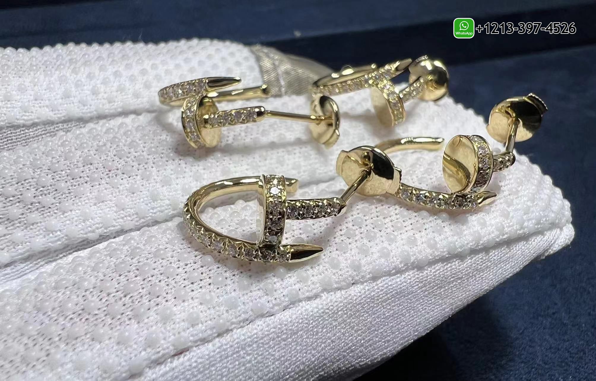 g4miags411f Custom Made Best Sellers Quality 1:1 Copy Cartier Juste un Clou 18k Yellow Gold Pave Diamond Nail Hoop Earrings - High Quality 18k Gold and Diamond Luxury Distinctive Collection Designer Jewelry Customized Factory Price - Image 3