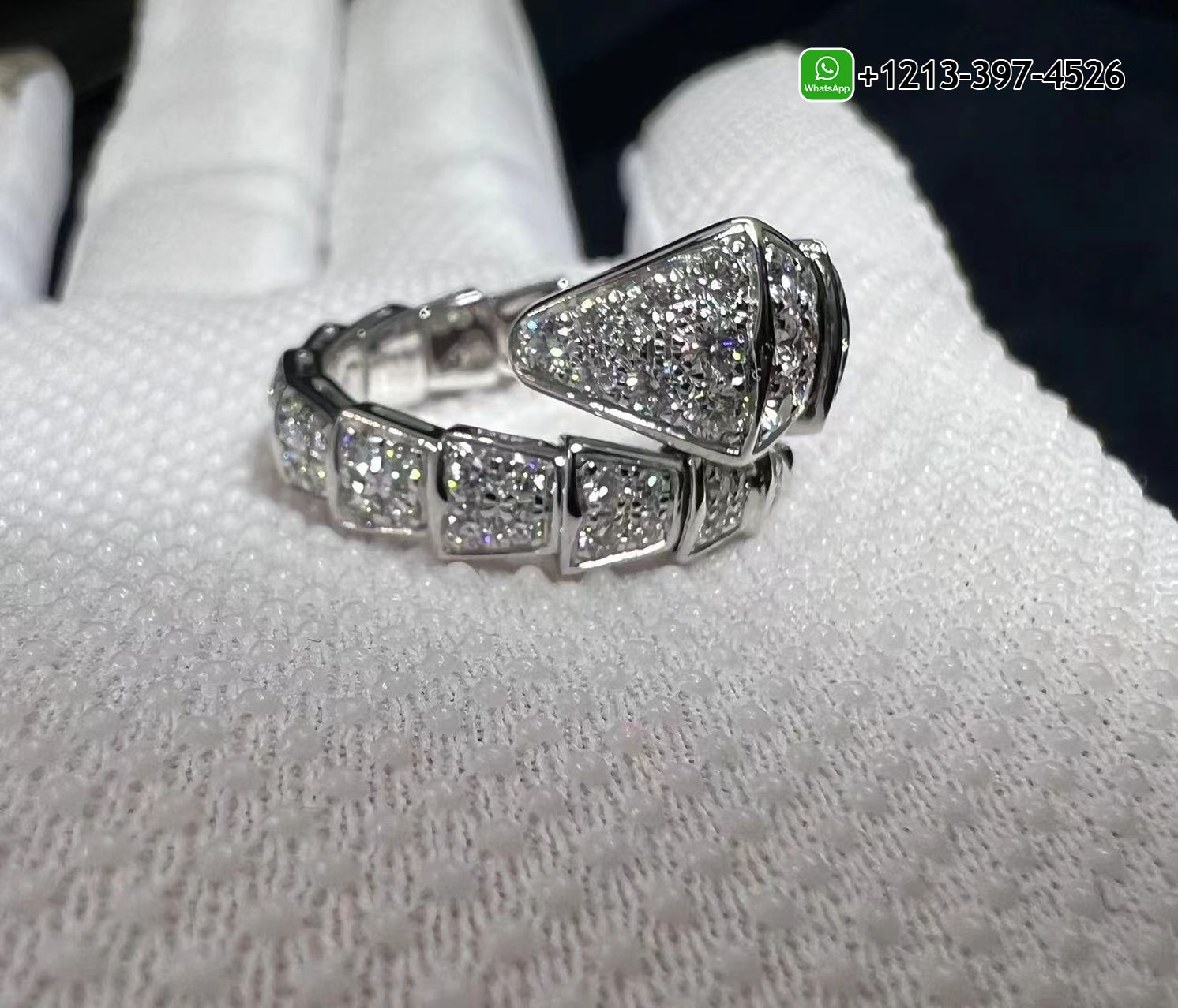 g5u5o1qt23l Custom Made Best Sellers Quality 1:1 Copy Bulgari Serpenti Viper 18k White Gold Full Pave Diamond One-coil Ring - High Quality 18k Gold and Diamond Luxury Distinctive Collection Designer Jewelry Customized Factory Price - Image 7