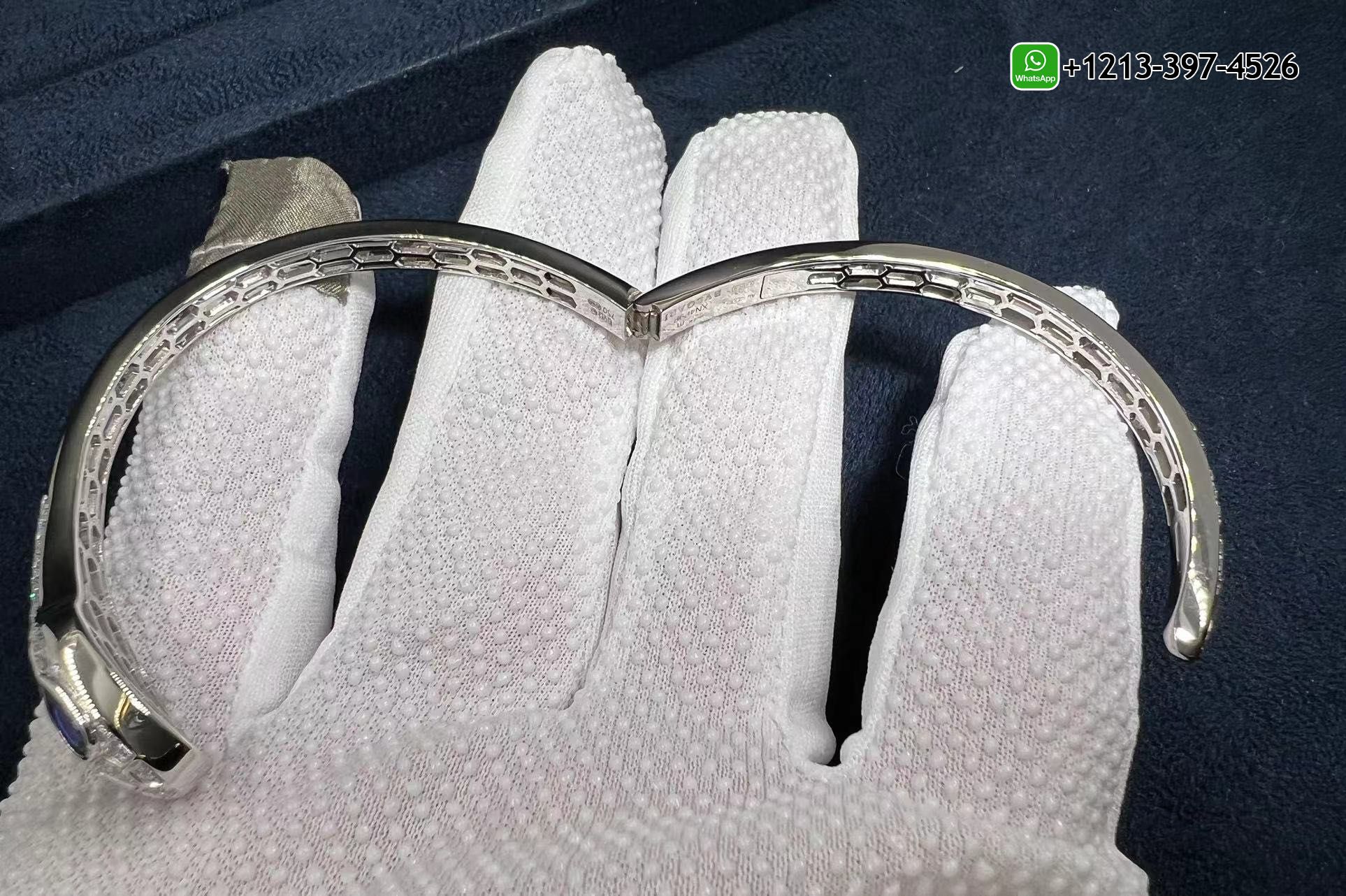 gbqfzpuzx1a 1:1 Quality Custom Made Bvlgari 18k White Gold Set with Blue Sapphire Eyes and Pavé Diamonds Serpenti Bangle Bracelet - High Quality 18k Gold and Diamond Luxury Distinctive Collection Designer Jewelry Customized Factory Price - Image 14