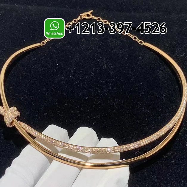 Best Sellers 1:1 Quality Cheap Custom Made Tiffany Knot Double Row 18K Rose Gold with Diamonds Necklace - High Quality 18k Gold and Diamond Luxury Distinctive Collection Designer Jewelry Customized Factory Price Gbreaf0iaok