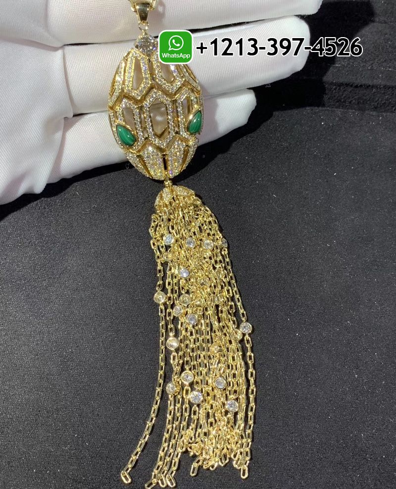 gctw3ejt4bp Custom Made Best Sellers Quality 1:1 Bvlgari Serpenti 18 kt yellow gold necklace with tassel set with a diamond, pavé diamonds and malachite eyes - High Quality 18k Gold and Diamond Luxury Distinctive Collection Designer Jewelry Customized Factory Price - Image 7