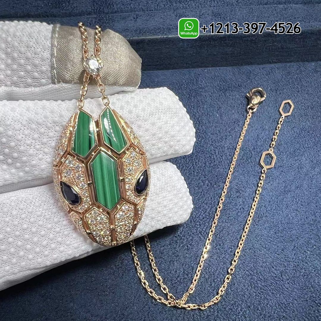Custom Made 1:1 Quality Bvlgari 18K Rose Gold Diamond Malachite Blue Sapphire Serpenti Seduttori Pendant Necklace - High Quality 18k Gold and Diamond Luxury Distinctive Collection Designer Jewelry Customized Factory Price Gd1ykjxesw4