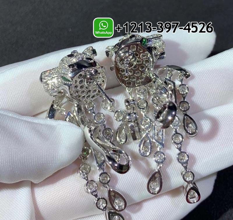 ge1fyigdqii Custom Made Best Quality 1:1 Cheap Cartier 18k White Gold Pave Diamonds Panthère de Cartier Tassels Earrings - High Quality 18k Gold and Diamond Luxury Distinctive Collection Designer Jewelry Customized Factory Price - Image 2