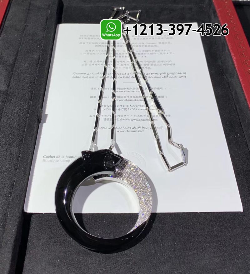 gjdocuh3rzt Custom Made Best Quality 1:1 Panthere de Cartier 18k White Gold Pave Diamond Onyx Emeralds Black Ceramic Necklace - High Quality 18k Gold and Diamond Luxury Distinctive Collection Designer Jewelry Customized Factory Price - Image 7