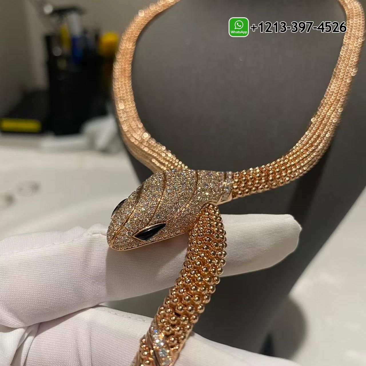 gjsbksvswys Bvlgari 18K Rose Gold Serpenti Diamond & Black Onyx Snake Double Circle Necklace - High Quality 18k Gold and Diamond Luxury Distinctive Collection Designer Jewelry Customized Factory Price - Image 2