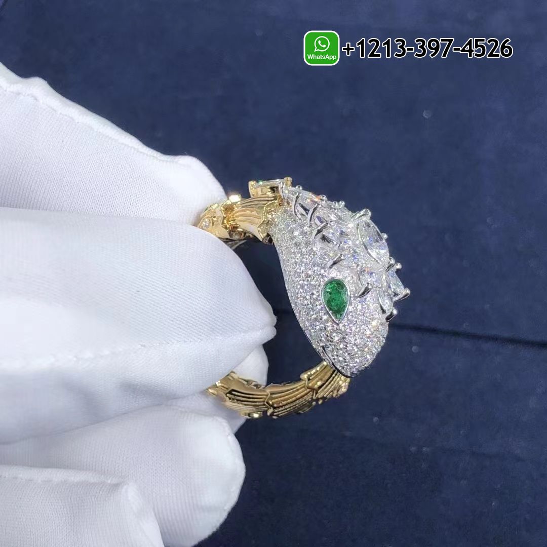 gncjdejgqpg Custom Made Best Sellers Quality 1:1 Copy Bvlgari Serpenti 18k Gold Diamonds & Emerald Snake Ring - High Quality 18k Gold and Diamond Luxury Distinctive Collection Designer Jewelry Customized Factory Price - Image 8