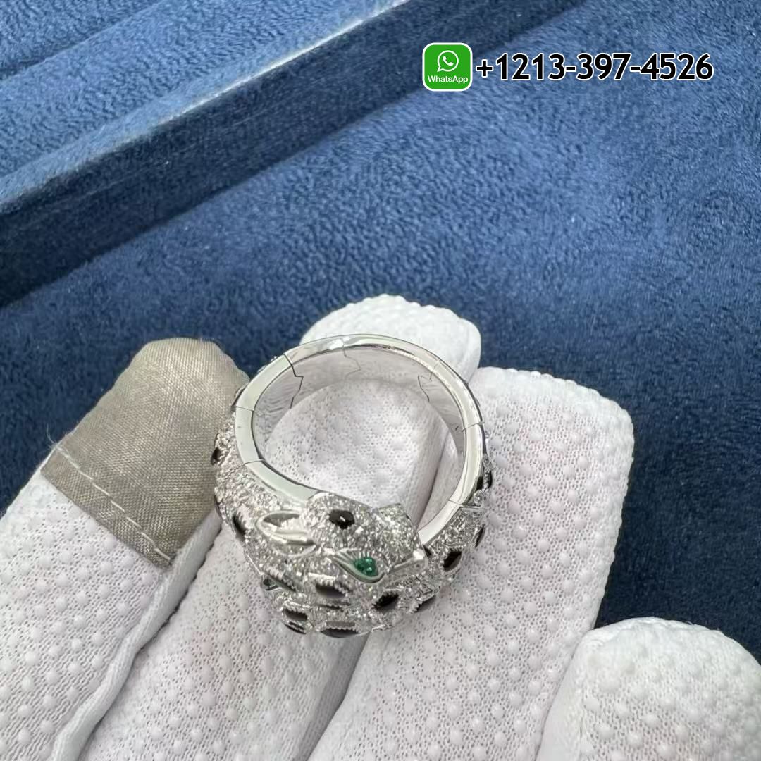 gpkdmwqn4um Custom Made Best Sellers Quality 1:1 Cartier Panthère de Cartier Double Heads 18k White Gold Onyx Diamonds Ring - High Quality 18k Gold and Diamond Luxury Distinctive Collection Designer Jewelry Customized Factory Price - Image 2