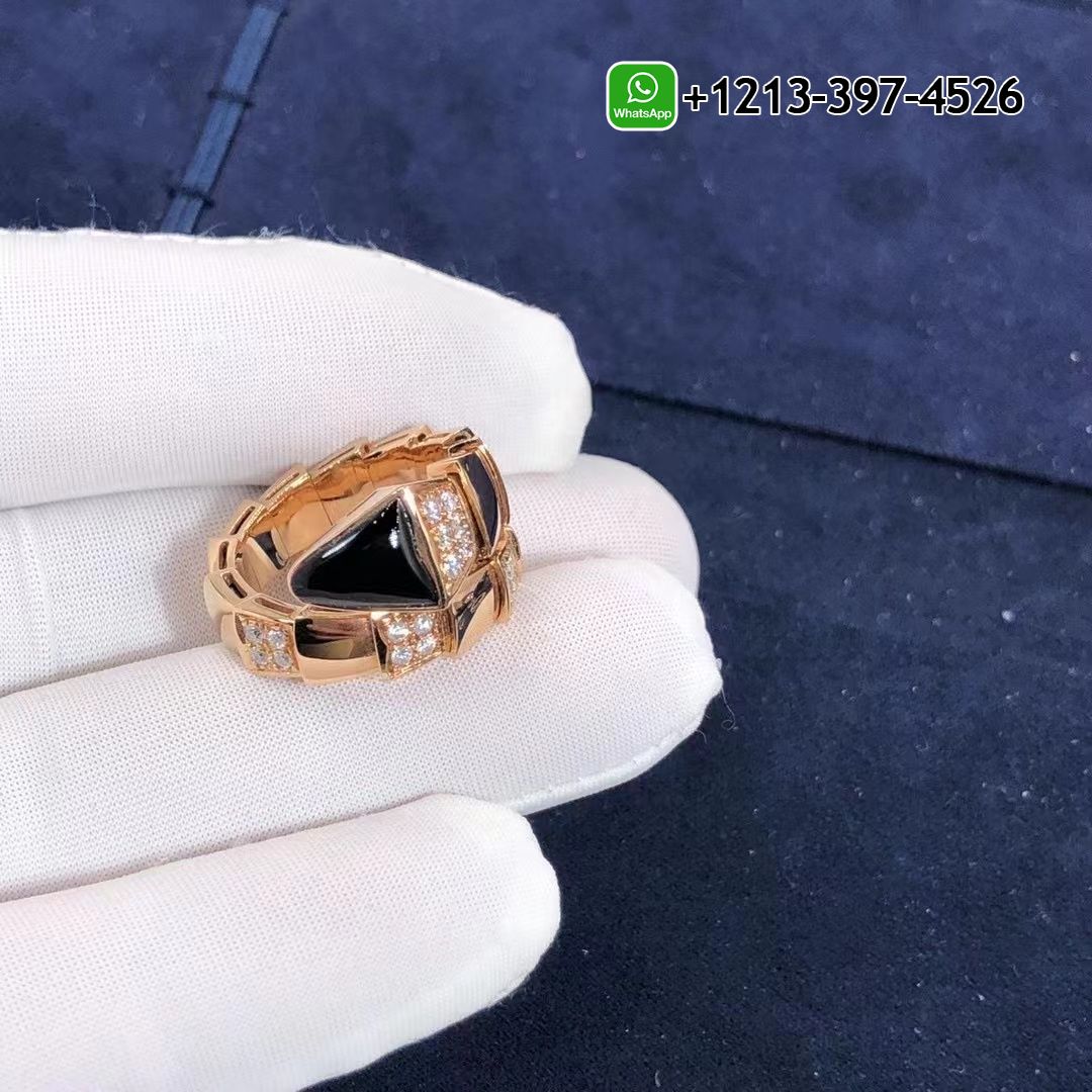 gqpwrso2d5h Custom Made Best Quality 1:1 Bvlgari Serpenti One-coil 18k Gold Set with Black Onyx Elements and Demi Pavé Diamonds Ring - High Quality 18k Gold and Diamond Luxury Distinctive Collection Designer Jewelry Customized Factory Price - Image 6