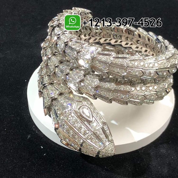 gqtizxypuuh Custom Made Best Quality 1:1 Bvlgari Serpenti Full Pave Diamond Triple Wrap Serpenti 18k White Gold Bracelet - High Quality 18k Gold and Diamond Luxury Distinctive Collection Designer Jewelry Customized Factory Price - Image 5